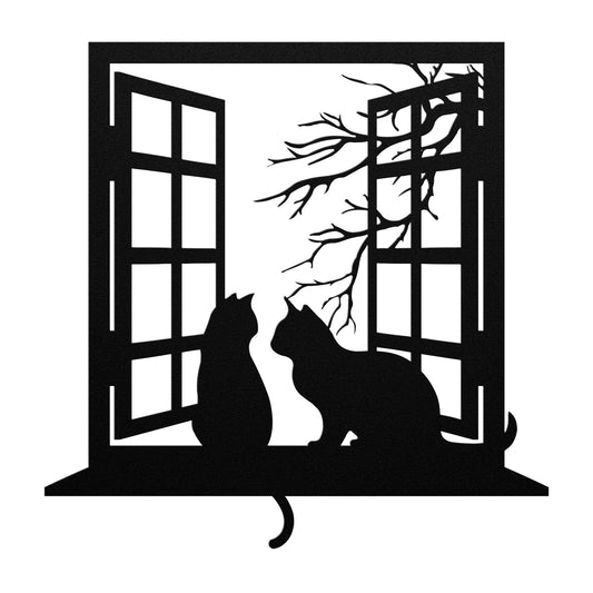 Double Delight: Twin Cats-on-Window Wall Decor for Feline Admirers